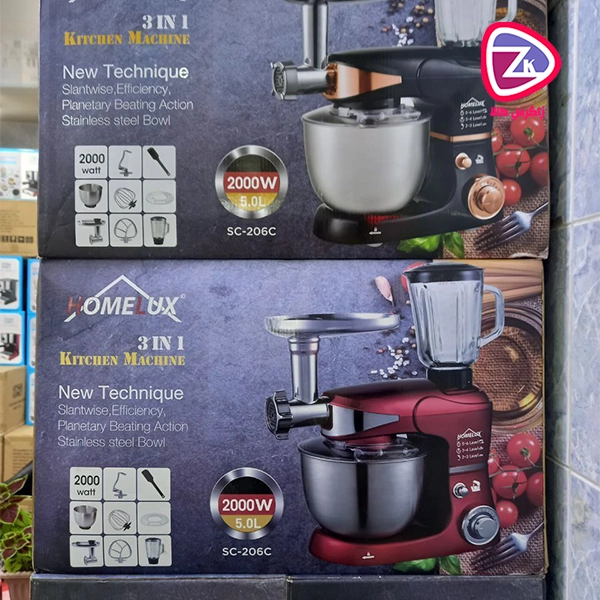ماشین آشپزخانه هوم لوکس ۵ لیتری مدل SC-206c با ترکیب همزن، مخلوط کن و چرخ گوشت 